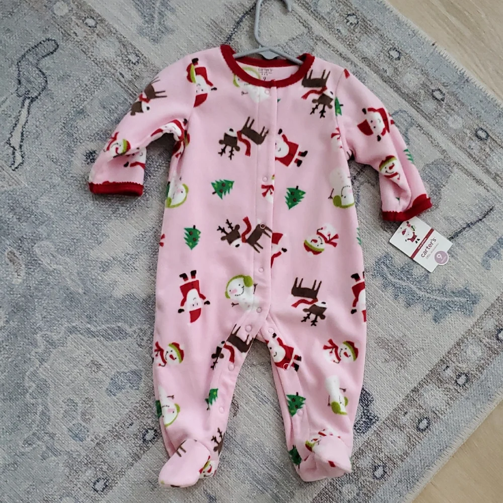 NWT Carter's Pink Fleece Baby Girl Christmas Holiday Pajamas Outfit Sz9m
